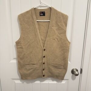 Robert Bruce Men's Vintage Tan Wool Blend Button Sweater Vest Size Medium